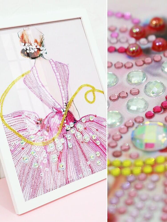 pink wedding dress crystal rhinestone diamond art
