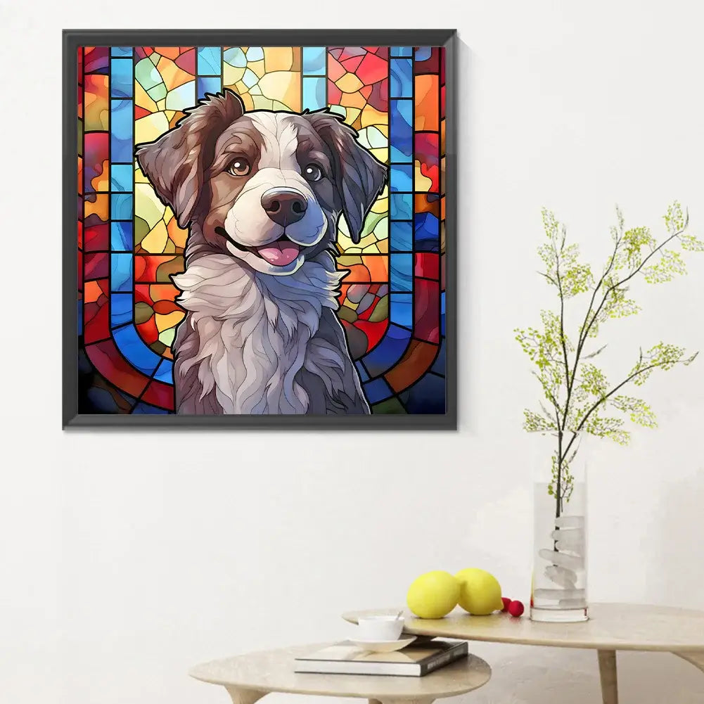 puppy stained glass diamond painting kit