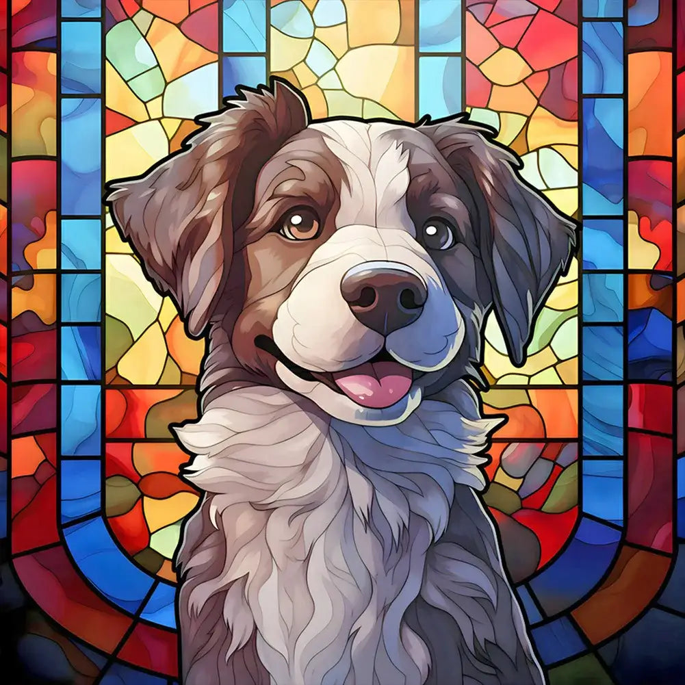 puppy stained glass diamond painting