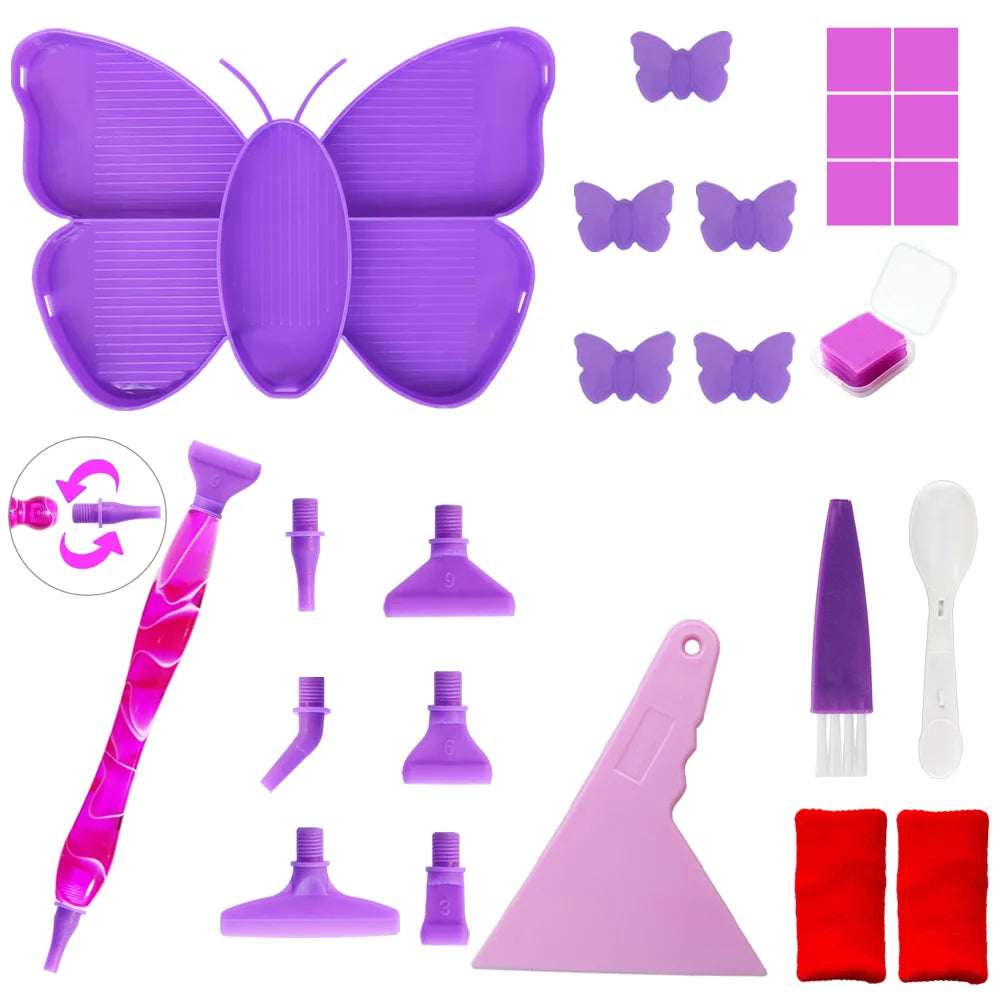 Diamond Painting Tools - Butterfly Shaped Diamond Painting Beads Trays And Drill Pens Kit B