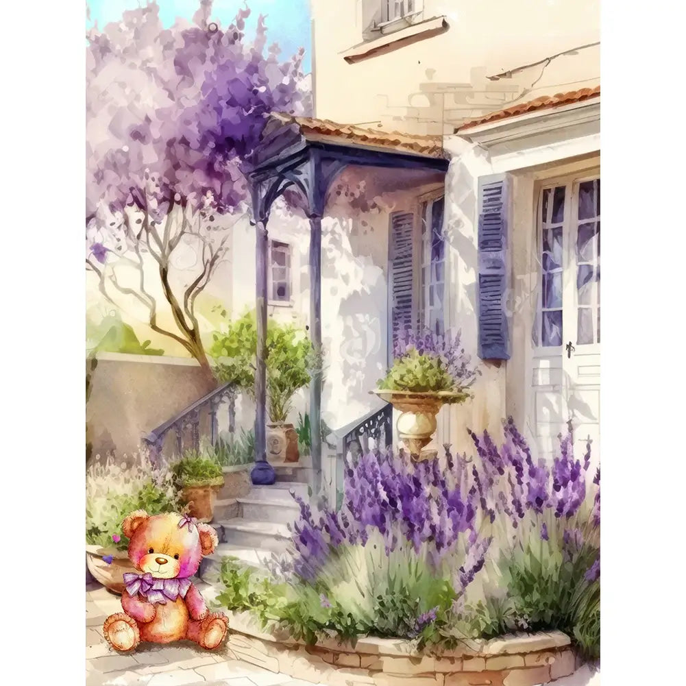 Purple Diamond Painting - Full Round / Square - Teddy Bear Lavender House