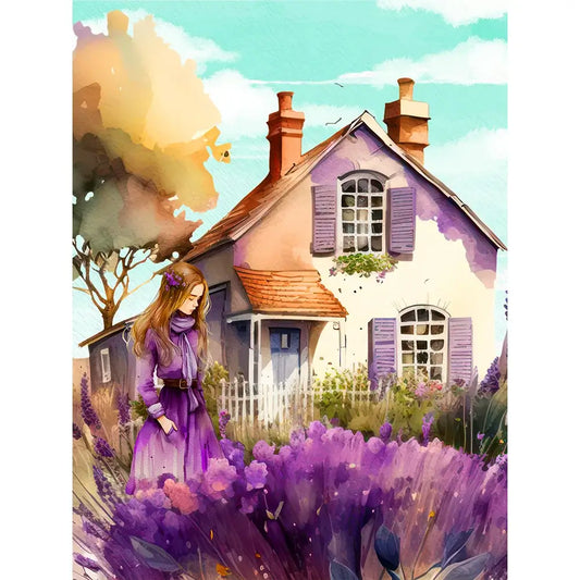 purple diamond painting girl & Lavender Cabin