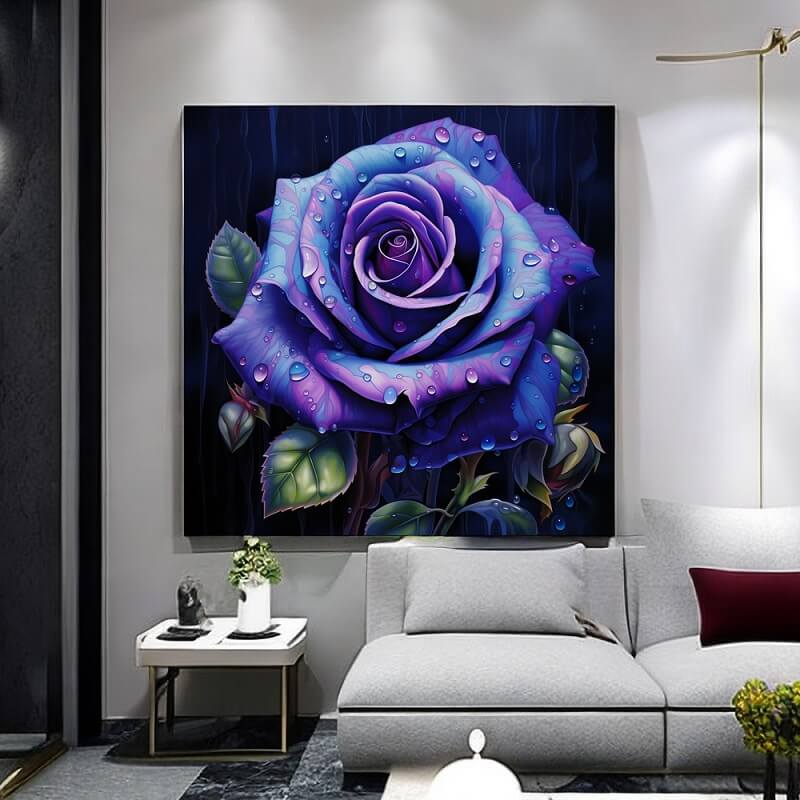 Purple Rose With Water Drops Diamond Painting