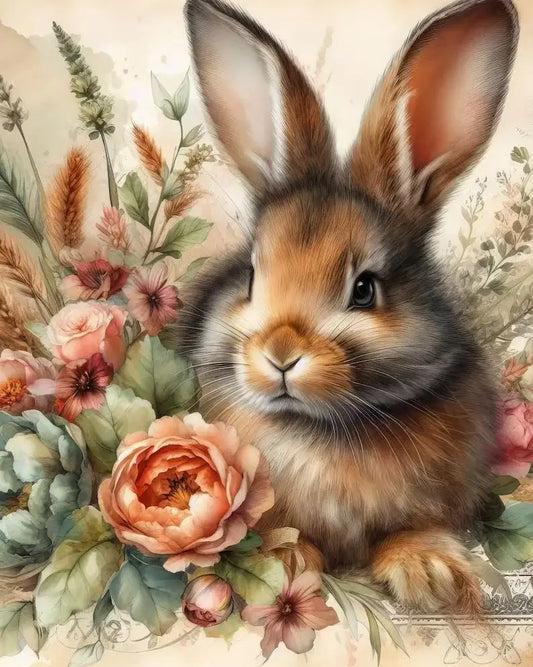 5D DIY Rabbit With Flowers Diamond Painting Kits