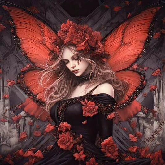 Red Butterfly Woman Diamond Painting