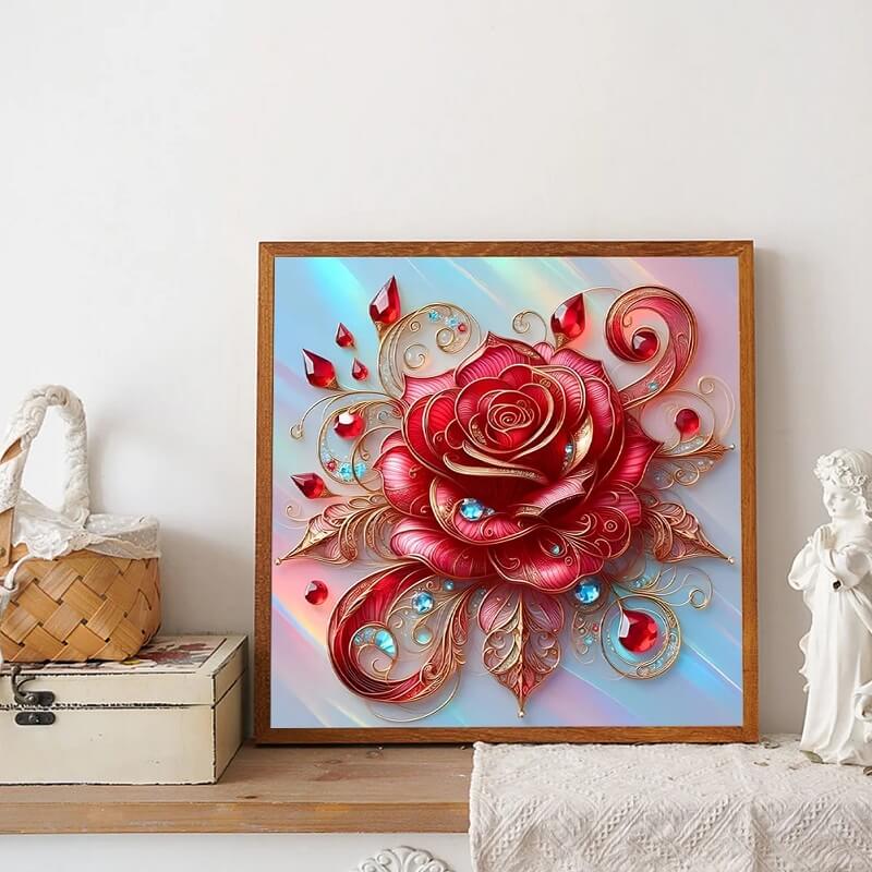 red crystal flower diamond art