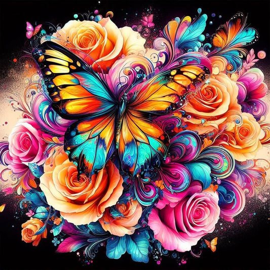 5D DIY Diamond Painting Kit - Full Round / Square - Rose Butterfly