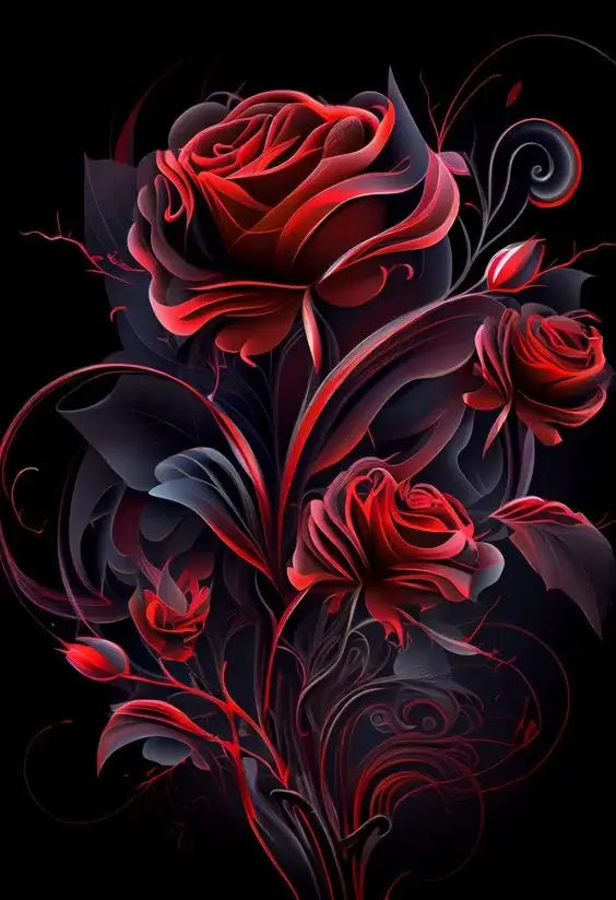 Rose Flower In Dark Diamond Painting