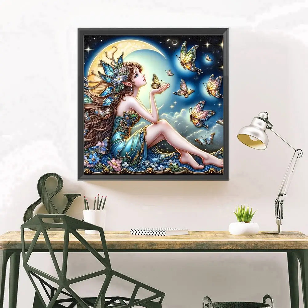 Sitting Angel On Moon Diamond Art