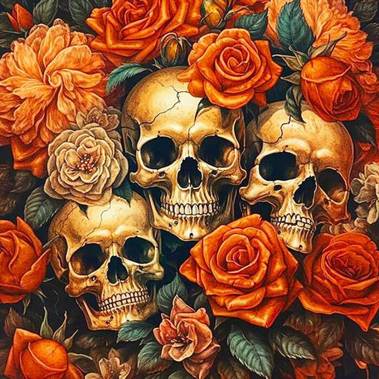 Skulls & Orange Flowers 5D DIY Diamond Painting