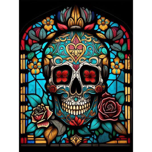 skull stained glass diamond art