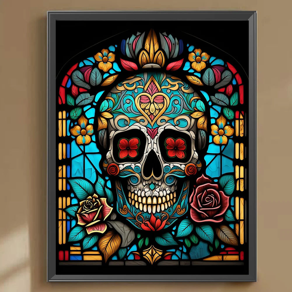 skull stained glass diamond painting