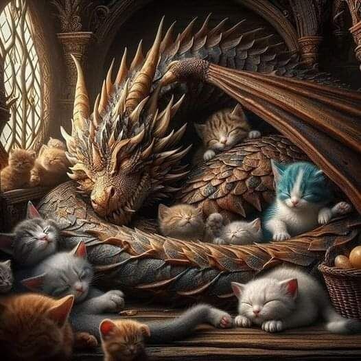 Sleeping Dragon and Cats Diamond Art