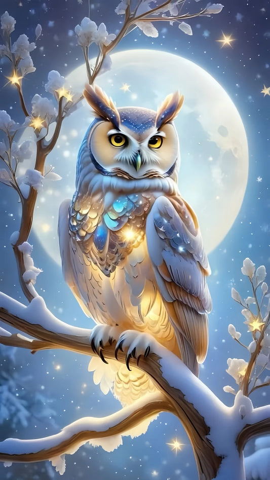 snow night owl diamond art kit