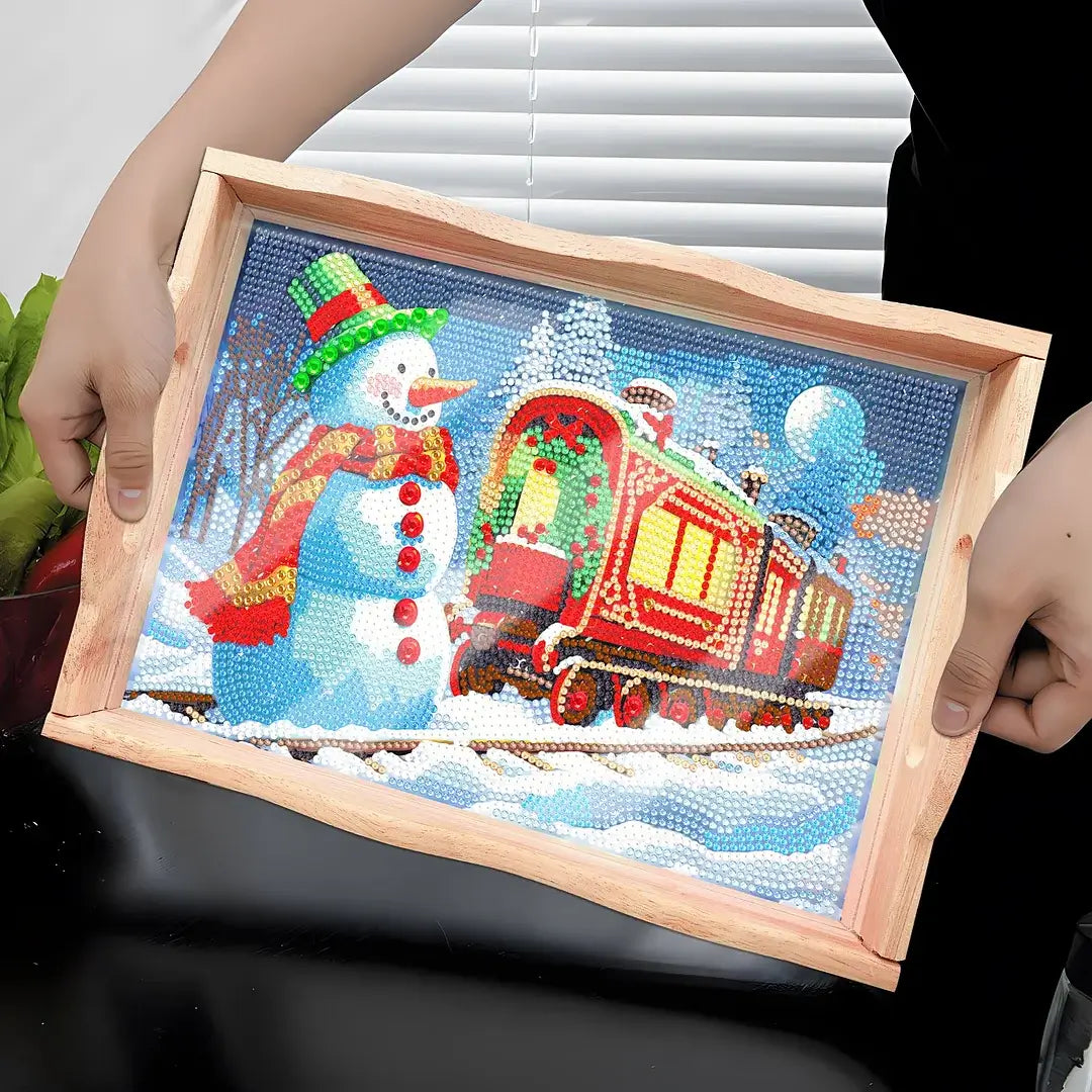 Snow Train DIY Diamond Painting Decor Wooden Food Tray