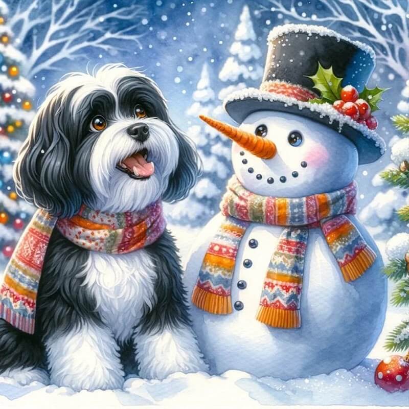 Snowman And Dog diamond art