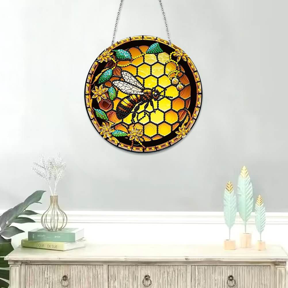 Stained Glass Bee DIY Diamond Painting Vintage Hanging Ornament 