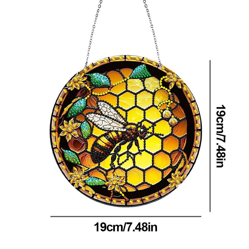 Stained Glass Bee DIY Diamond Painting Vintage Hanging Ornament Size