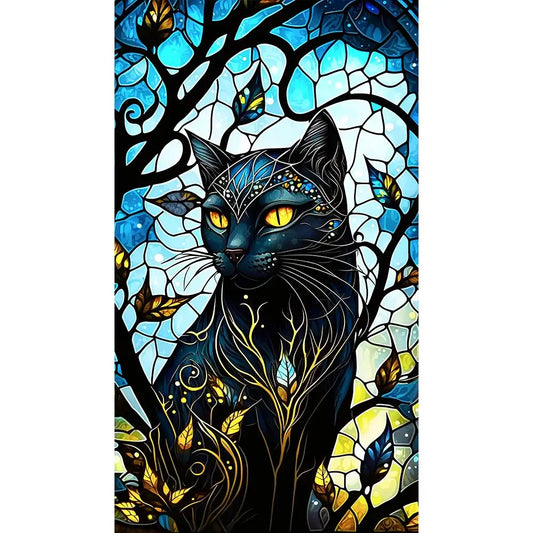 Diamond Painting - Full Round / Square - Stained Glass Black Cat (40*70cm)