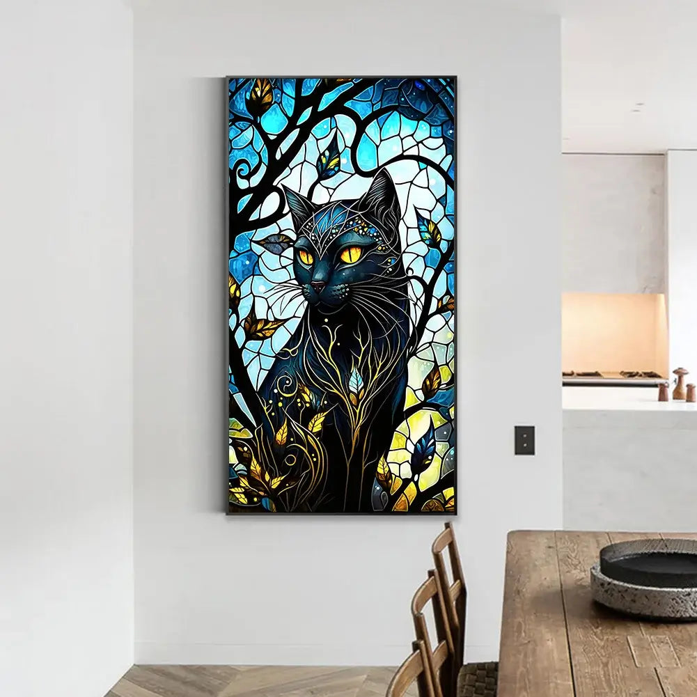 Stained Glass Black Cat Diamond Painting