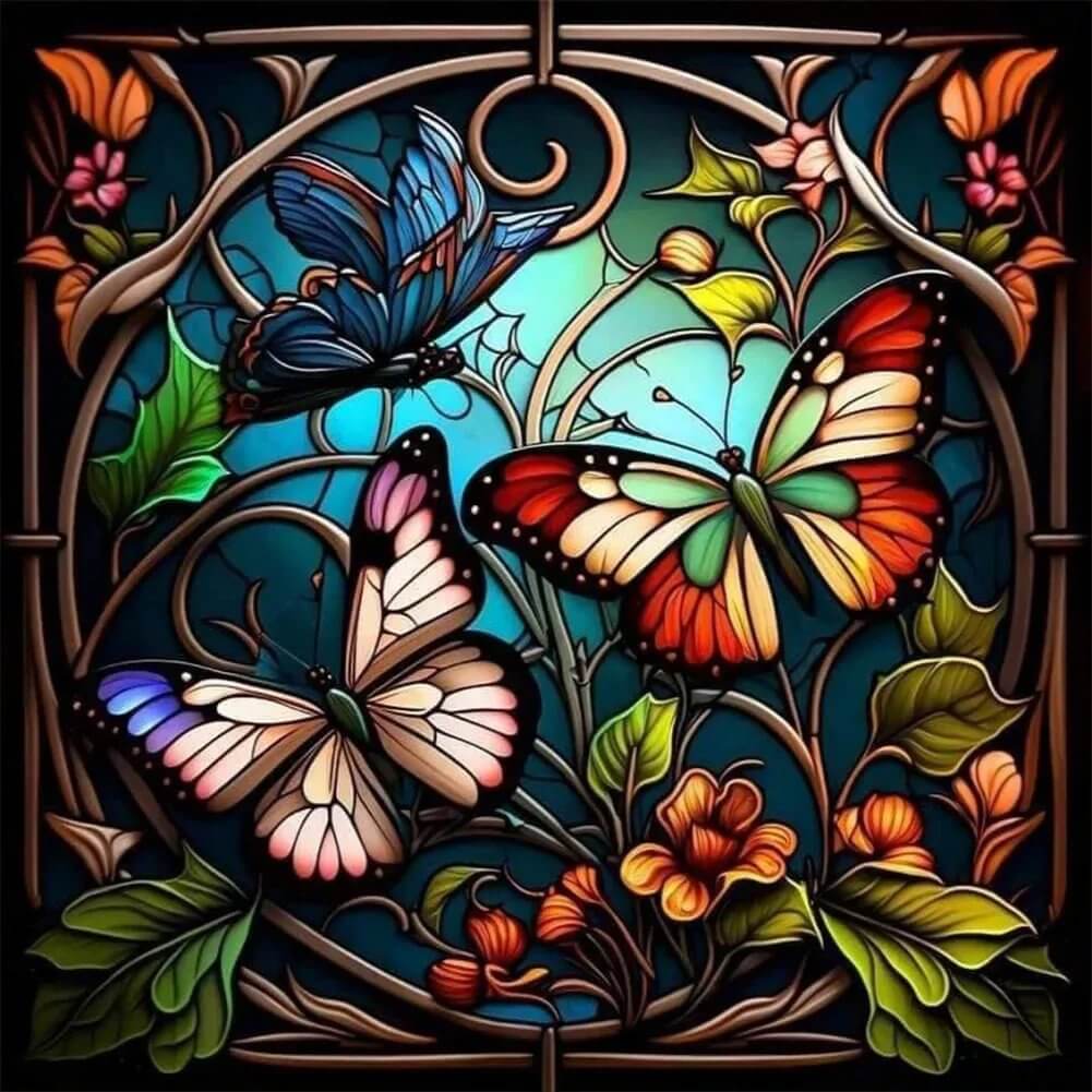 5D DIY Diamond Painting Kit - Full Round / Square - Stained Glass Butterflies