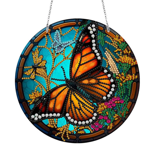 DIY Diamond Painting Vintage Hanging Ornament - Stained Glass Butterfly