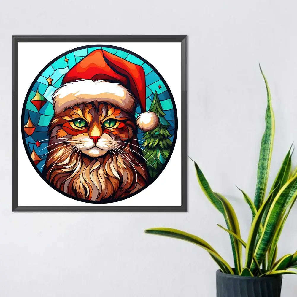 Stained Glass Christmas Cat Diamond painting