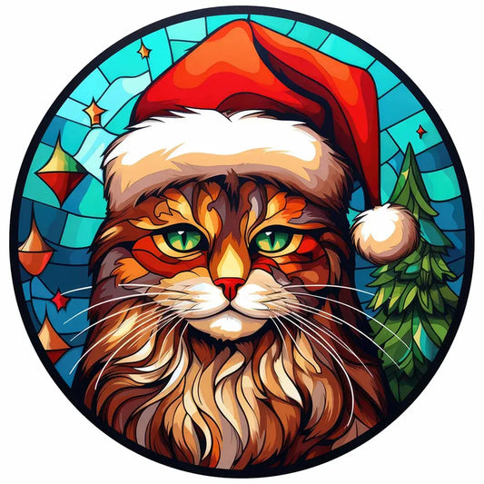 Diamond painting - Full Round / Square - Stained Glass Christmas Cat