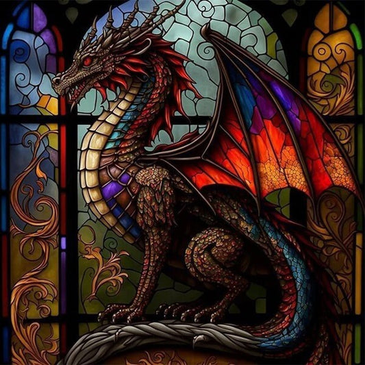 Stained Glass Dragon Full Round / Square Drill Diamond Painting Kit