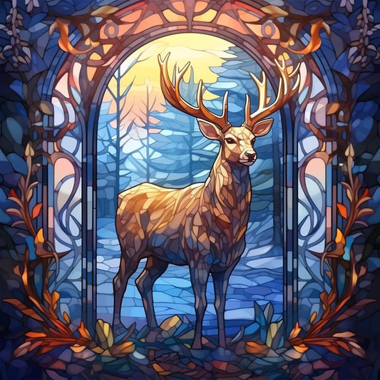 DIY Diamond Painting - Full Round / Square - Stained Glass Elk