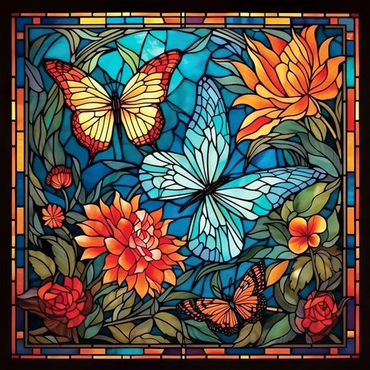 5D DIY Diamond Painting Kit - Full Round / Square - Butterflies and Flowers Stained Glass
