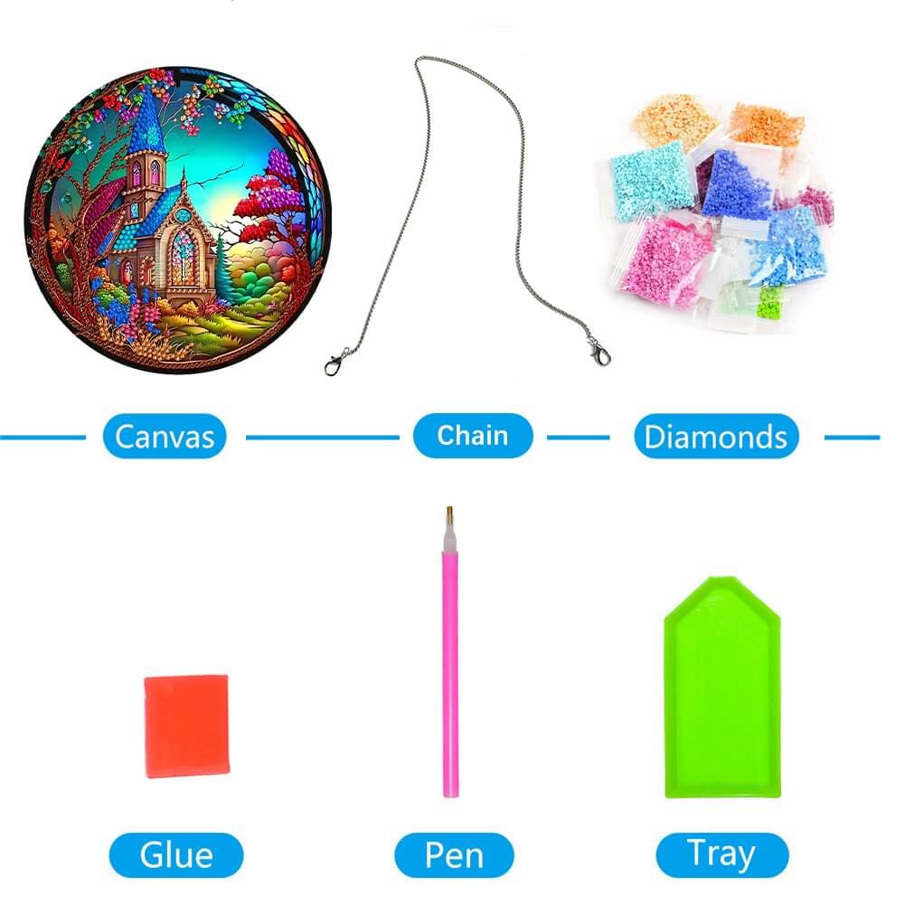 Stained Glasses House DIY Diamond Painting Vintage Hanging Ornament Package