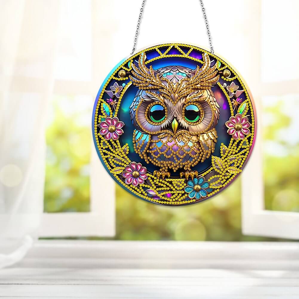 Stained Glasses Owl Diamond Painting Vintage Hanging Ornament