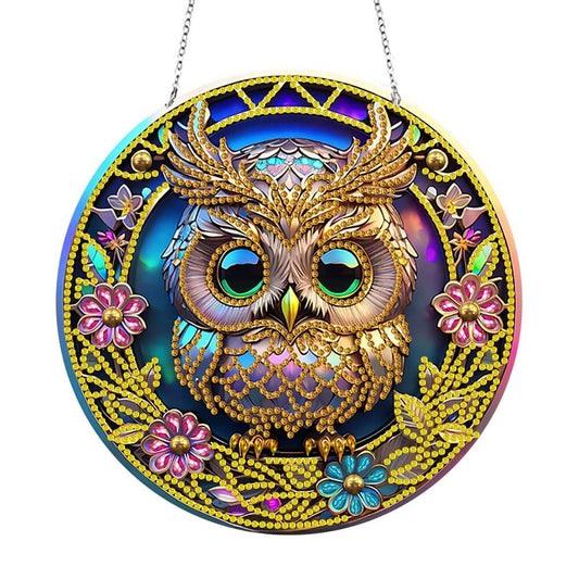 DIY Diamond Painting Vintage Hanging Ornament - Stained Glasses Owl B
