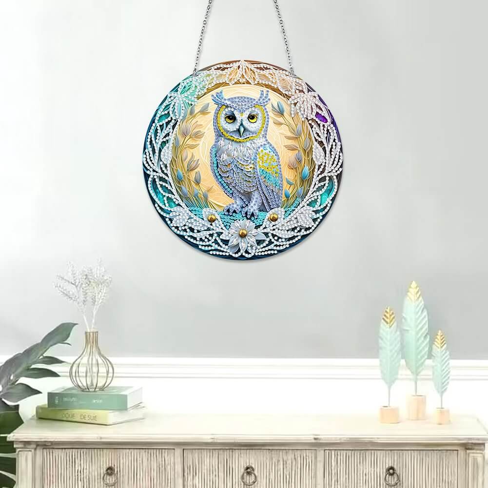 Stained Glasses Owl DIY Diamond Painting Vintage Hanging Ornament 