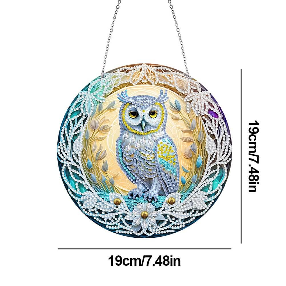 Stained Glasses Owl DIY Diamond Painting Vintage Hanging Ornament Size