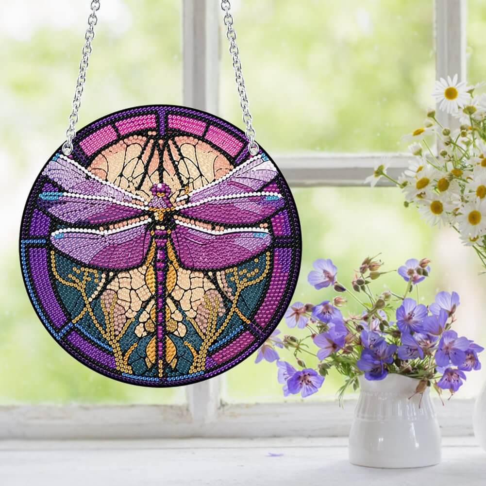 Purple Dragonfly DIY Diamond Painting Vintage Hanging Ornament