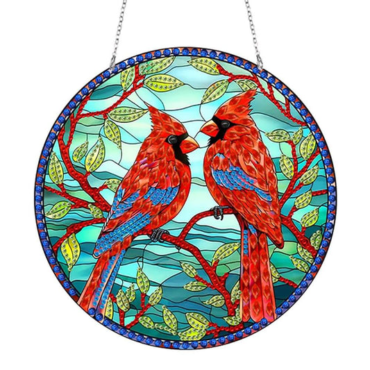 DIY Diamond Painting Vintage Hanging Ornament - Stained Glass Red Bird