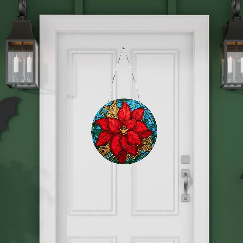 Stained Glasses Red Flower DIY Diamond Painting Vintage Hanging Ornament