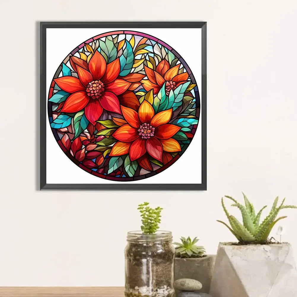 Stained Glass Red Flower Diamond painting