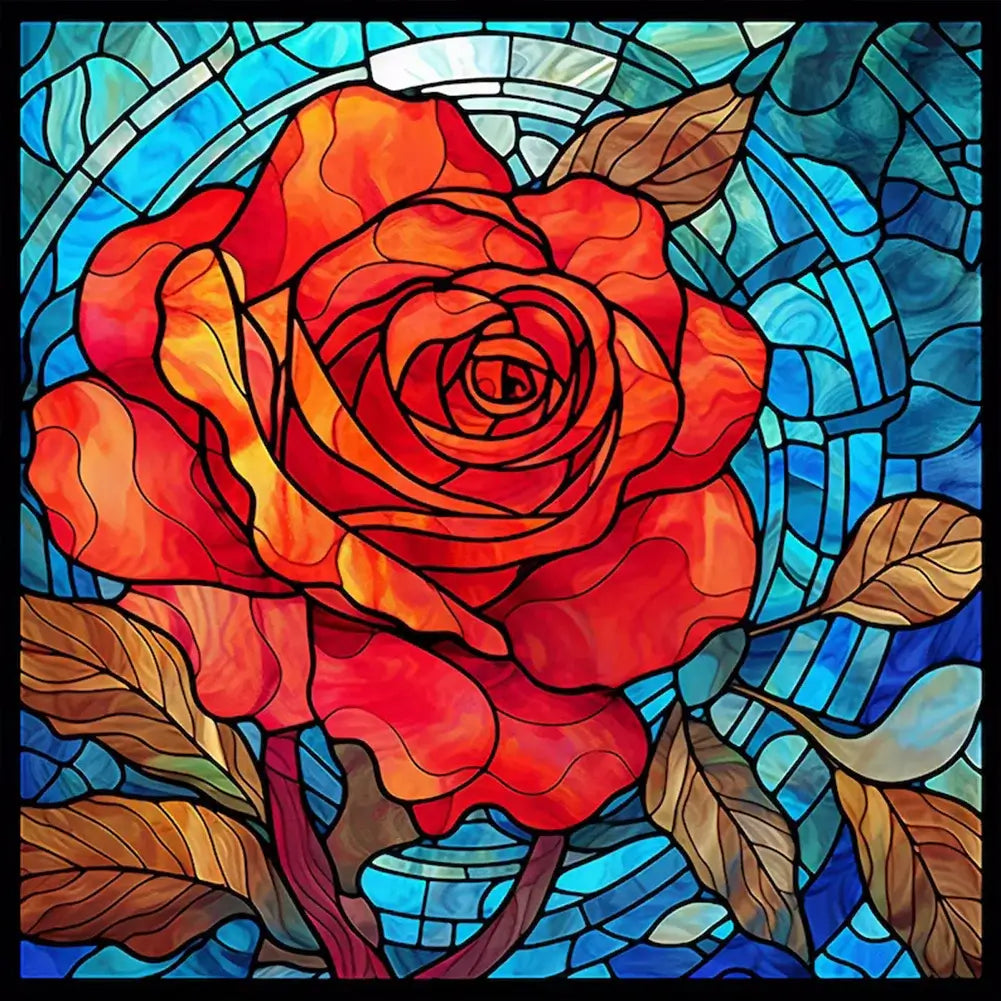 5D DIY Diamond Painting Kit - Full Round / Square - Red Rose Stained Glass