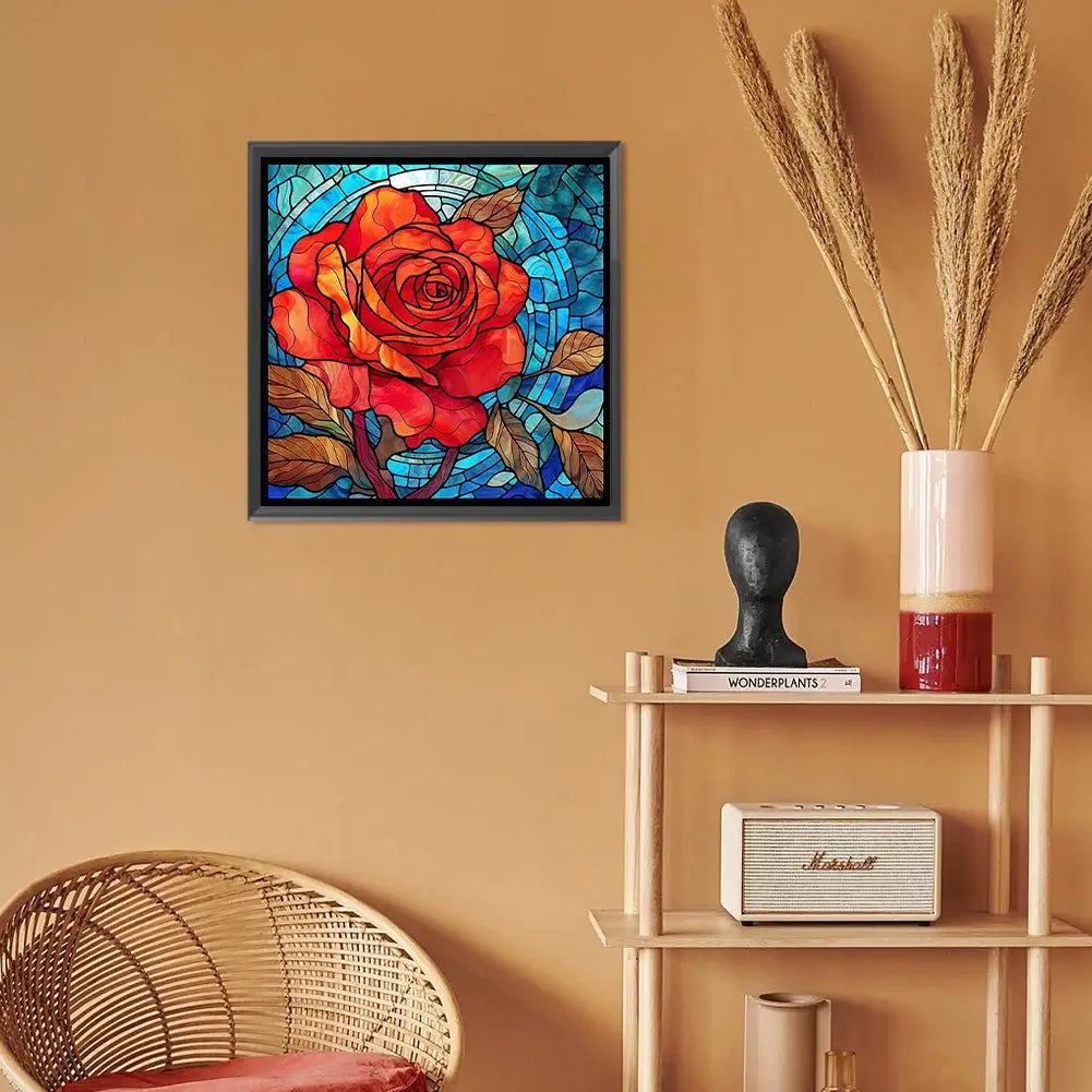 Red Rose Stained Glass 5D DIY Diamond Painting Kit