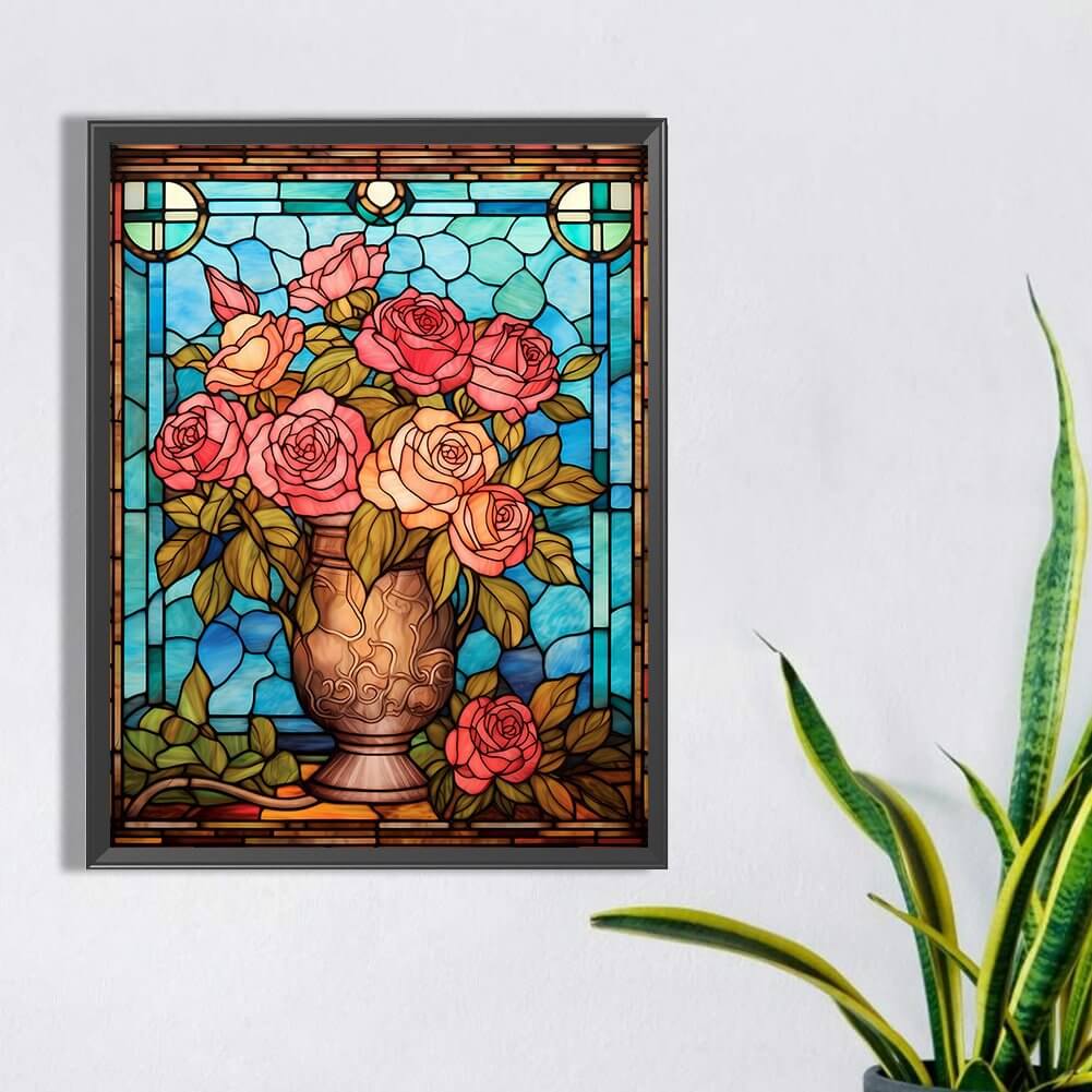 Stained Glass Rose Vase B Flower Diamond Painting