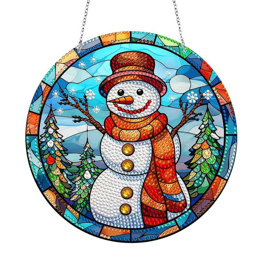 DIY Diamond Painting Vintage Hanging Ornament - Stained Glasses Snowman