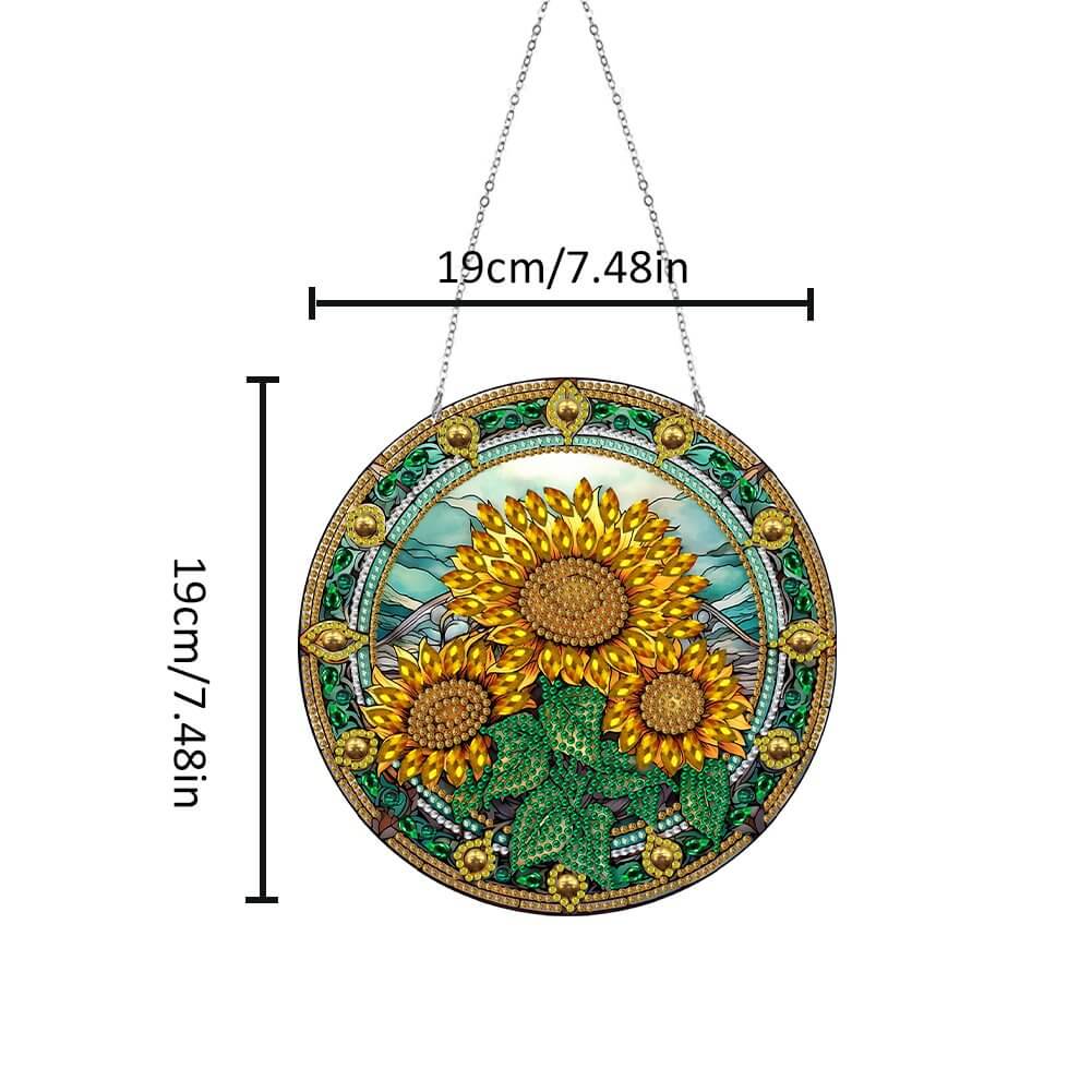 Stained Glass Sunflower Diamond Painting Vintage Hanging Ornament Size
