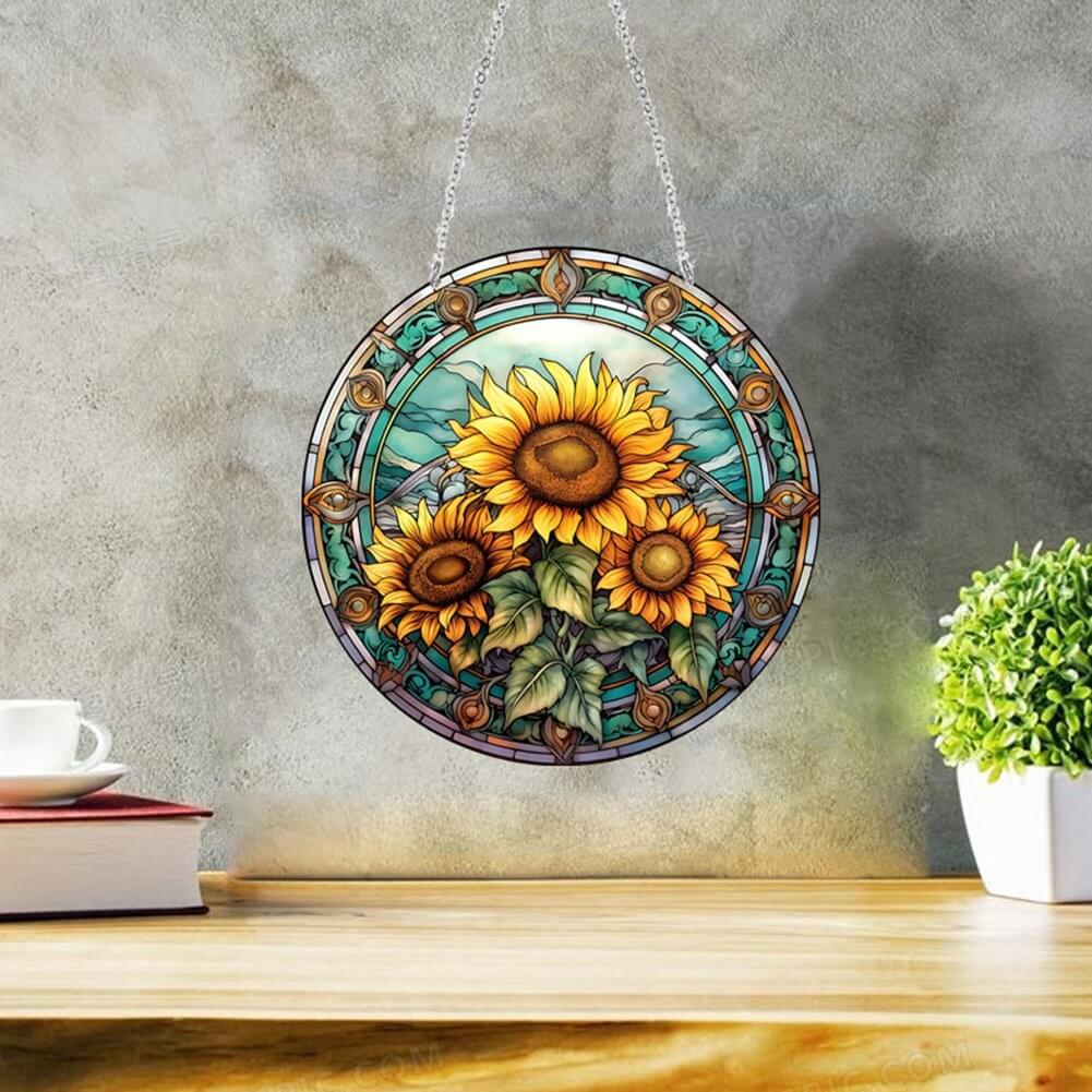 Stained Glass Sunflower Diamond Painting Vintage Hanging Ornament