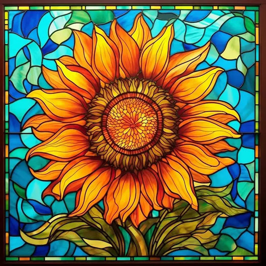 5D DIY Diamond Painting Glass Stained Sunflower Mosaic Cross Stitch Full  Square Round Drill Diamond Painting
