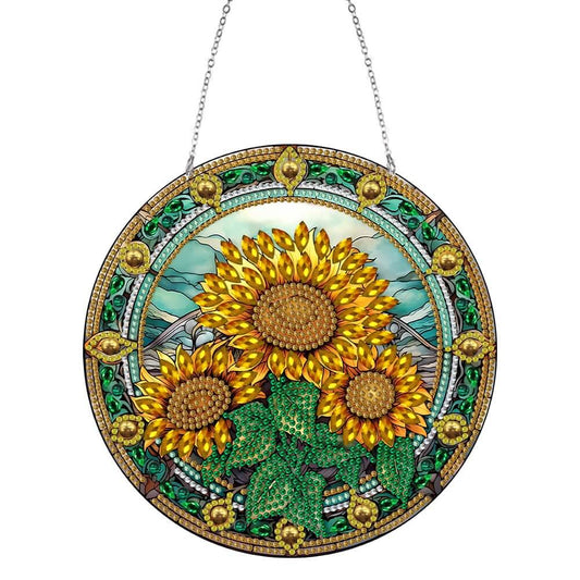 DIY Diamond Painting Vintage Hanging Ornament - Stained Glass Sunflower A