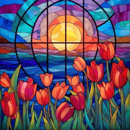 5D DIY Diamond Painting Kit - Full Round / Square - Tulips Stained Glass