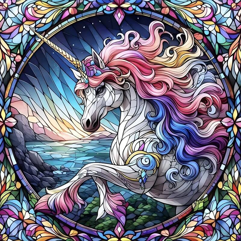 stained glass unicorn diamond art